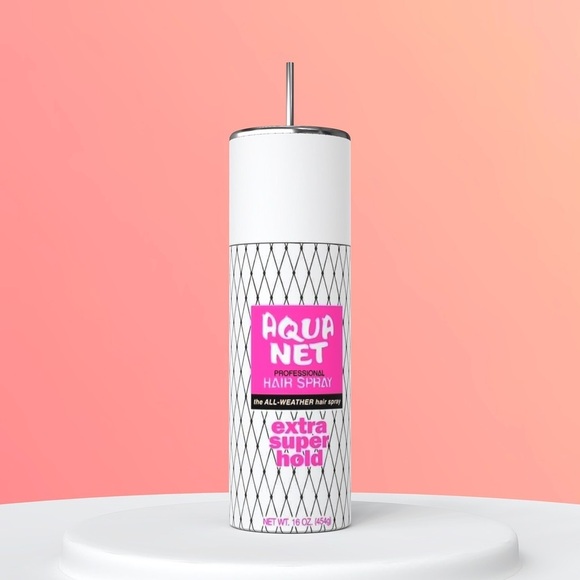 It’s a Tumbler! Aqua Net 80s 20 Ounce Stainless Steel Skinny Tumbler w Straw Lid - Picture 3 of 7